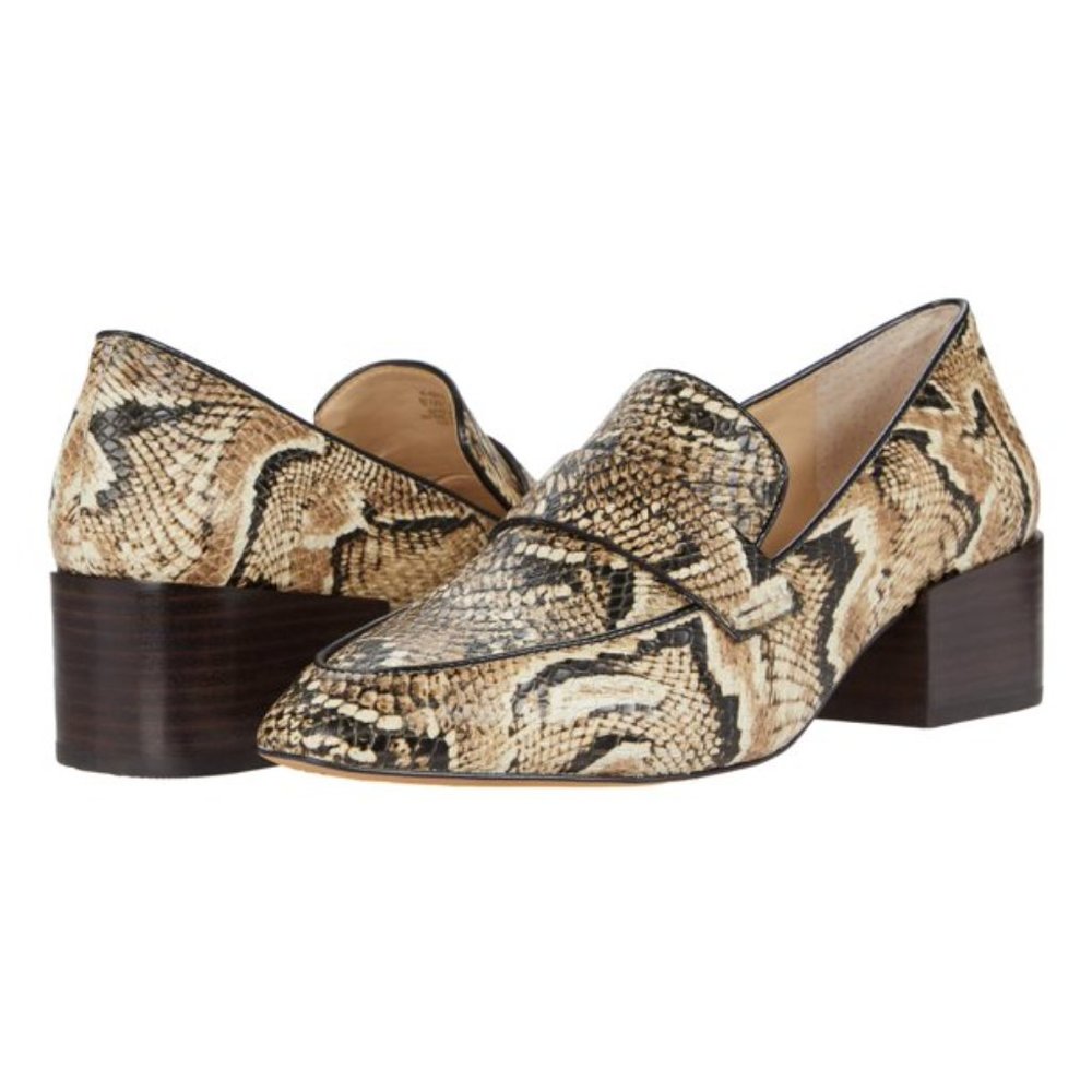 Vince Camuto Adealia Leather Pointed Toe Snake Multi Block Heel Loafers SZ 6 New